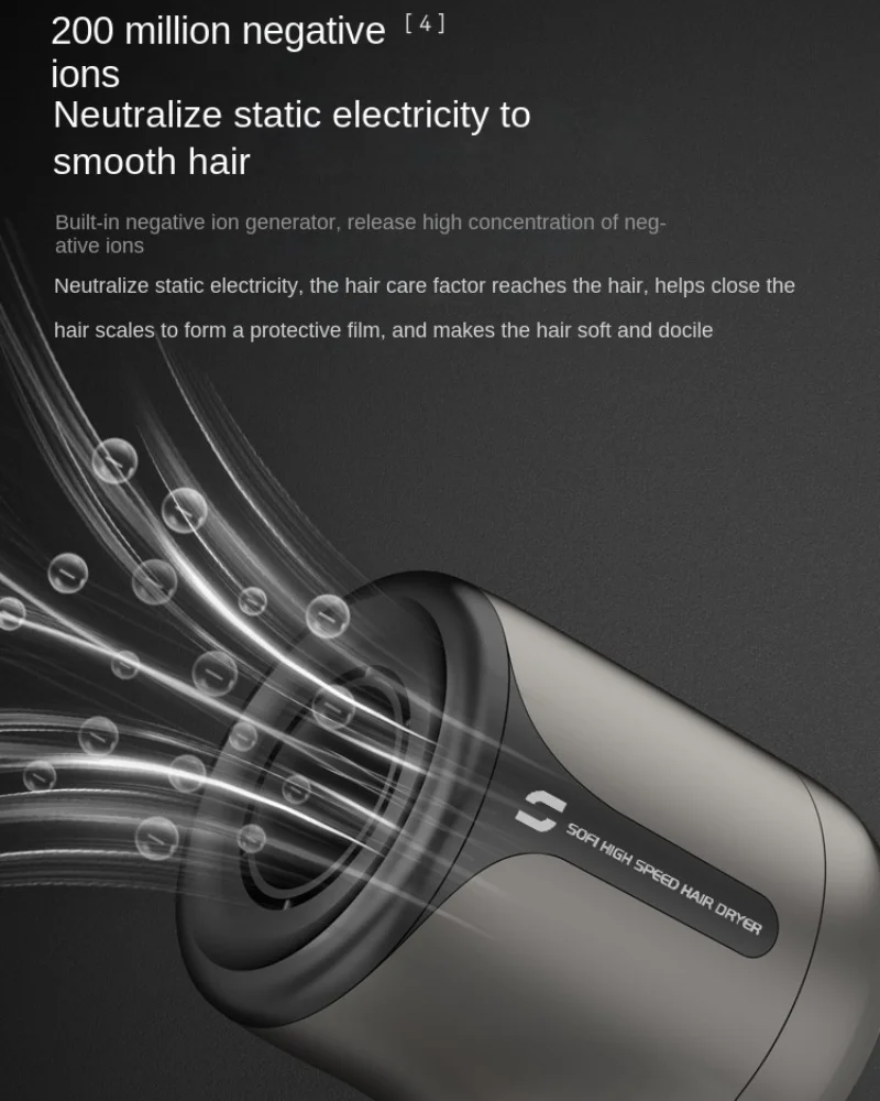 Negative Ion Brushless Hair Dryer Cold Button Light and Low Noise with 2 Magnetic Nozzles Salon Use Professional Hair Dryer