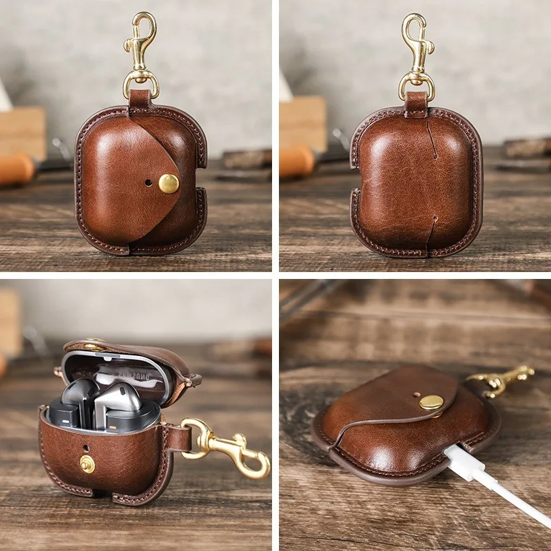 Vintage Genuine Leather Earphone Case For Samsung Galaxy Buds 3 Pro 2024 New Samsung Buds3 Buzz 3 Pro Cover Headphone Fundas