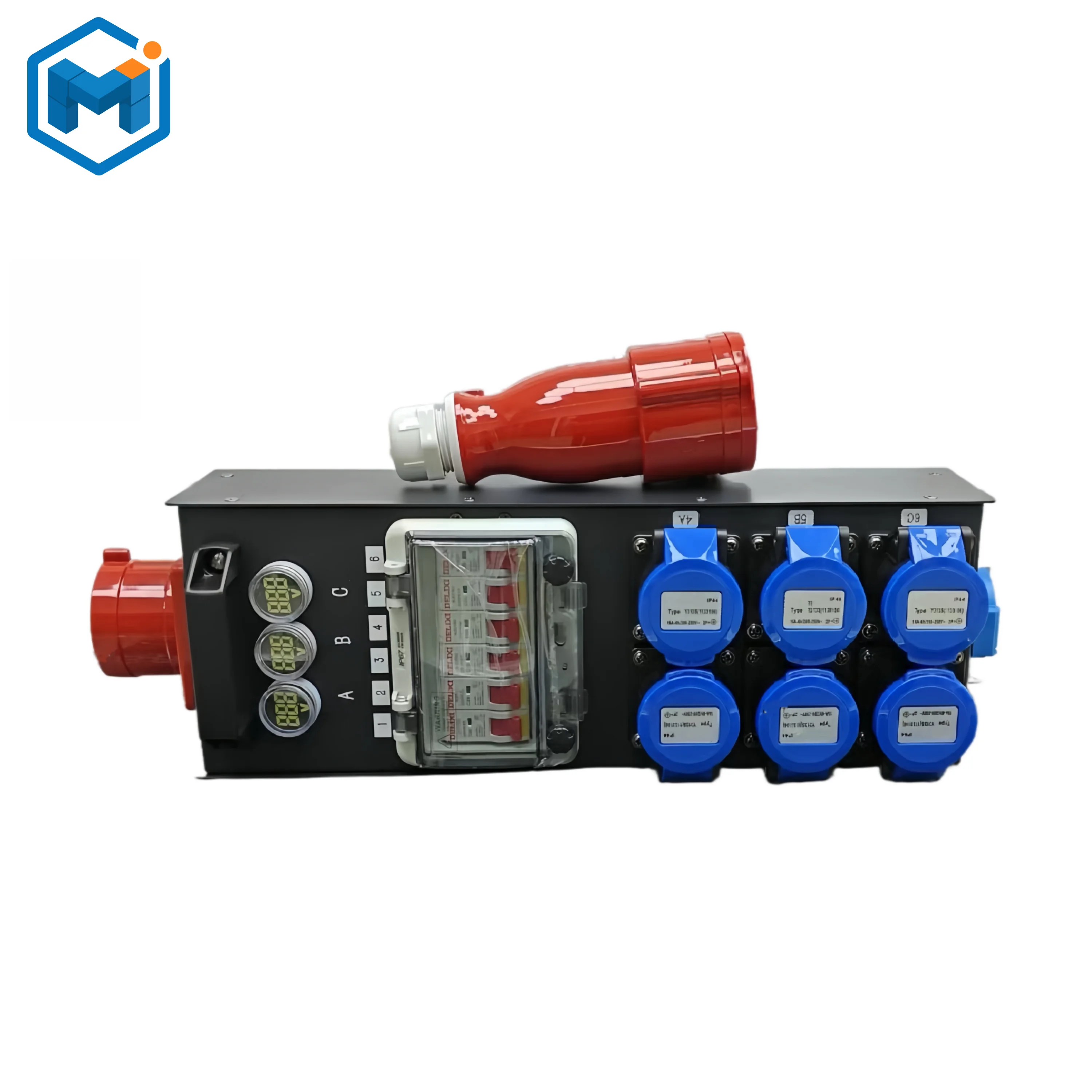 Electric Portable Stage Power Distribution Box 16A 6 Sockets Waterproof with Volt-Ammeter in stock