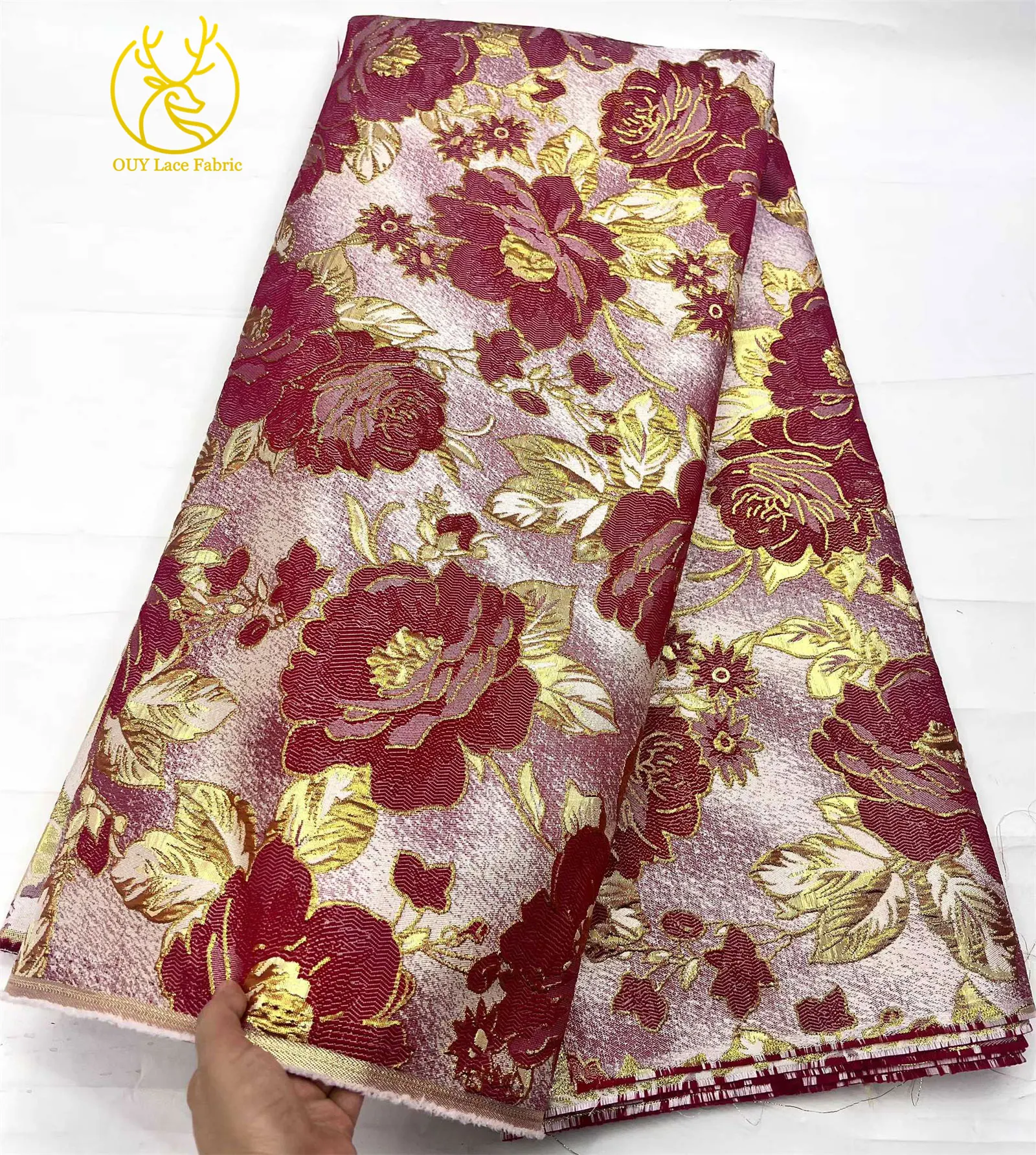 Großhandel afrikanischer Jacquard-Spitzenstoff 2026 Hochwertiger nigerianischer Spitzenstoff Damen-Partykleid-Nähmaterial 5 Yards – Detail 9