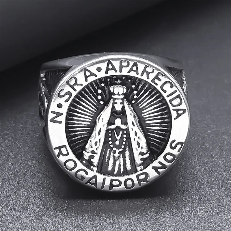 Our Lady of Aparecida Finger Ring for Women Men Stainless Steel Silver Color Blessed Brazil Nossa Senhora Rings Jewelry RRR502