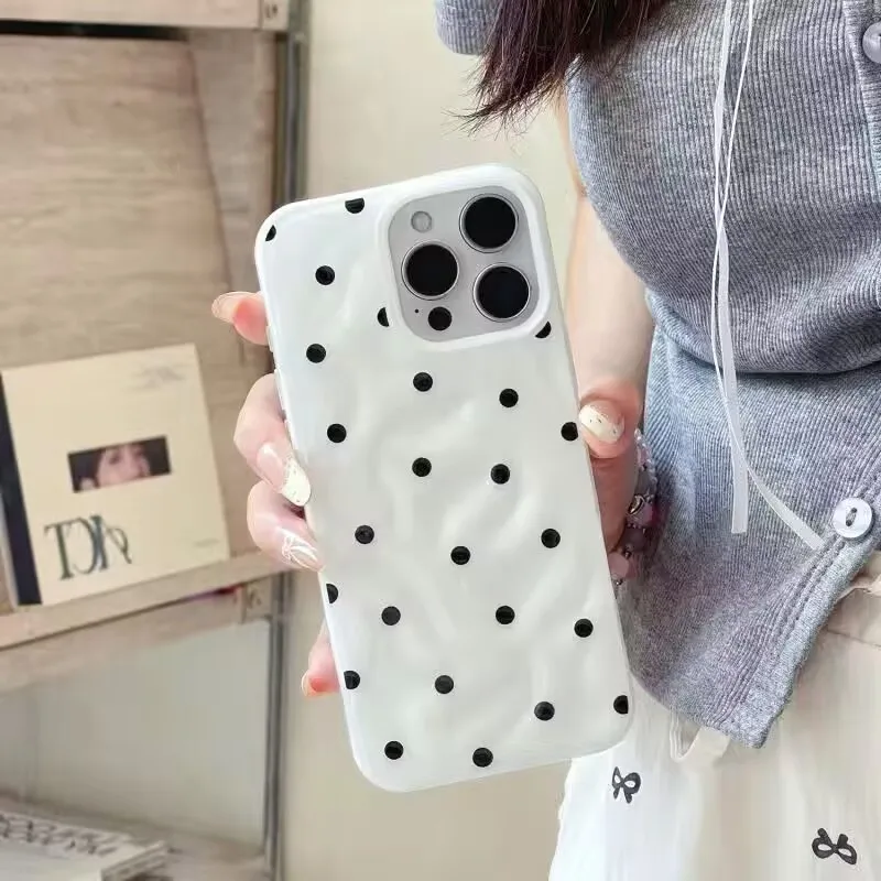Liebevolle Polka-Dot 3D Unregelmäßige Falten-Meteorit Handyhüllen für iPhone 17 16 15 14 Plus 13 12 Air Pro Max Stoßfest Glänzend Weich