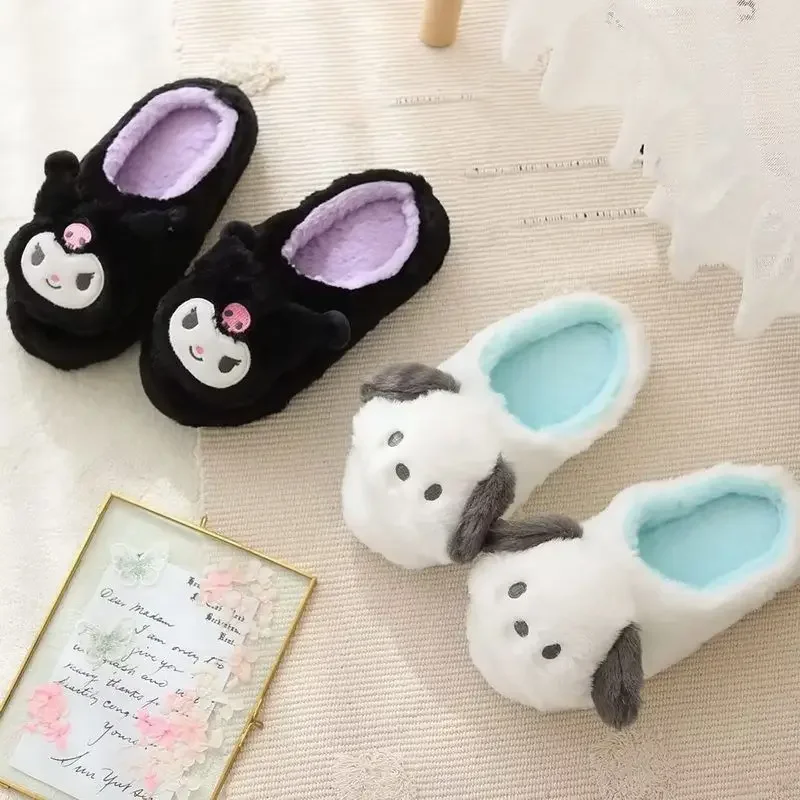 

Sanrio Kuromi Pochacco Kawaii cotton slippers for women autumn and winter home cotton shoes students cartoon plush warm shoes