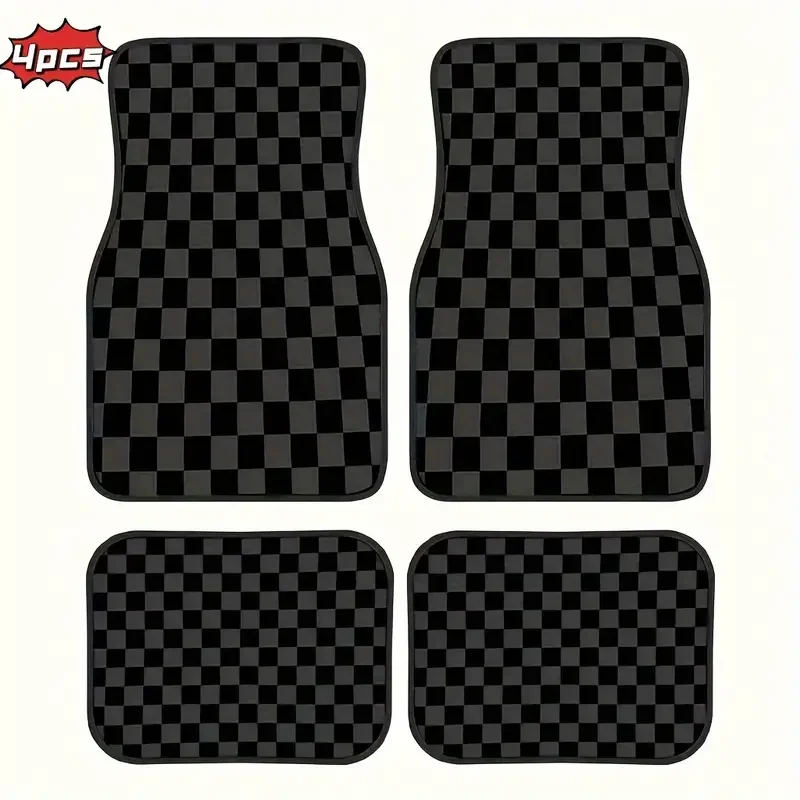 

4pcs Universal Floor Mats Checkered Front Rear Carpets Floor Mats Auto Interior Decorative Accessory Anti Slip Car Carpet Sets