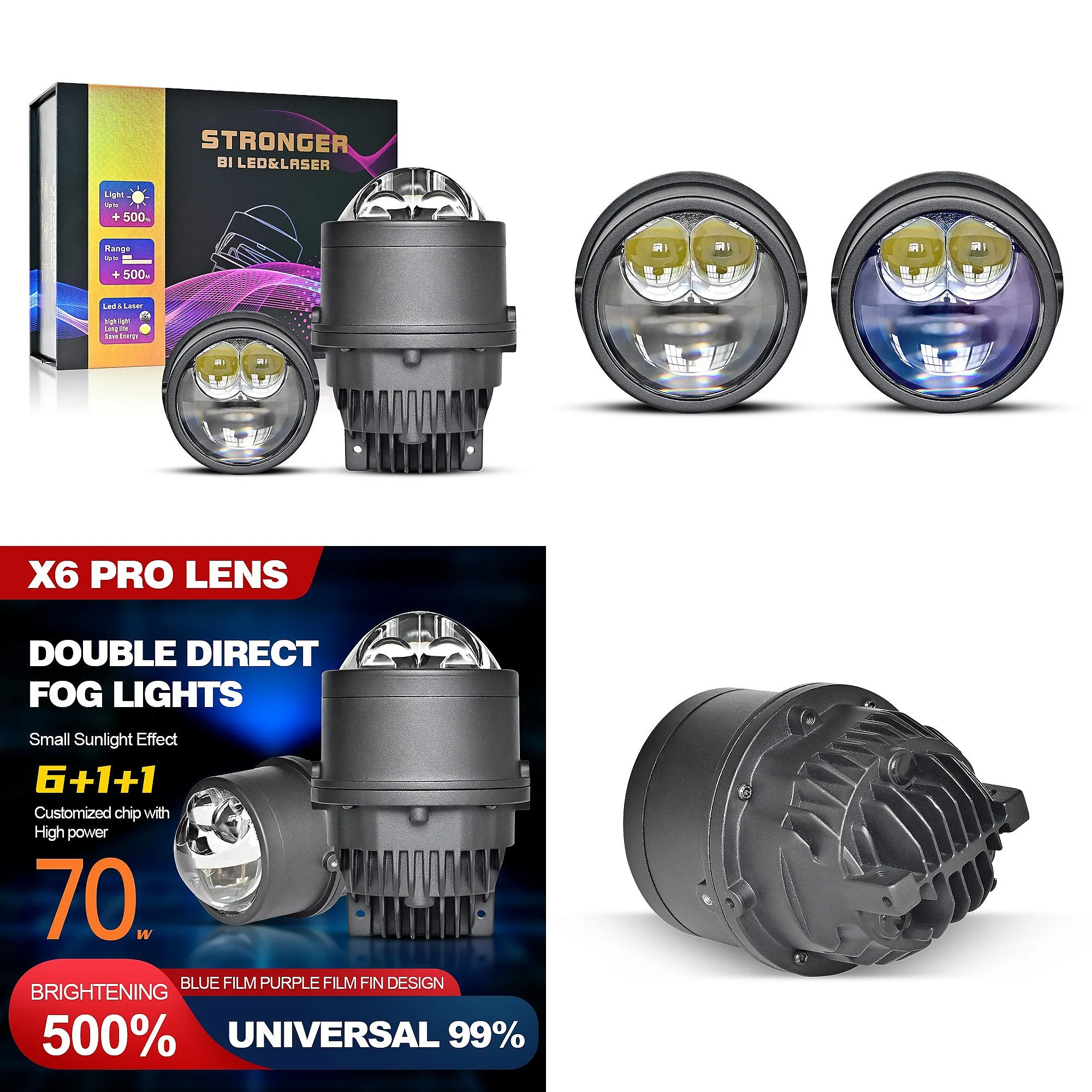 

Car LED Fog Lights 3 Inch Bi-Lens 70W High Power Waterproof Super Bright