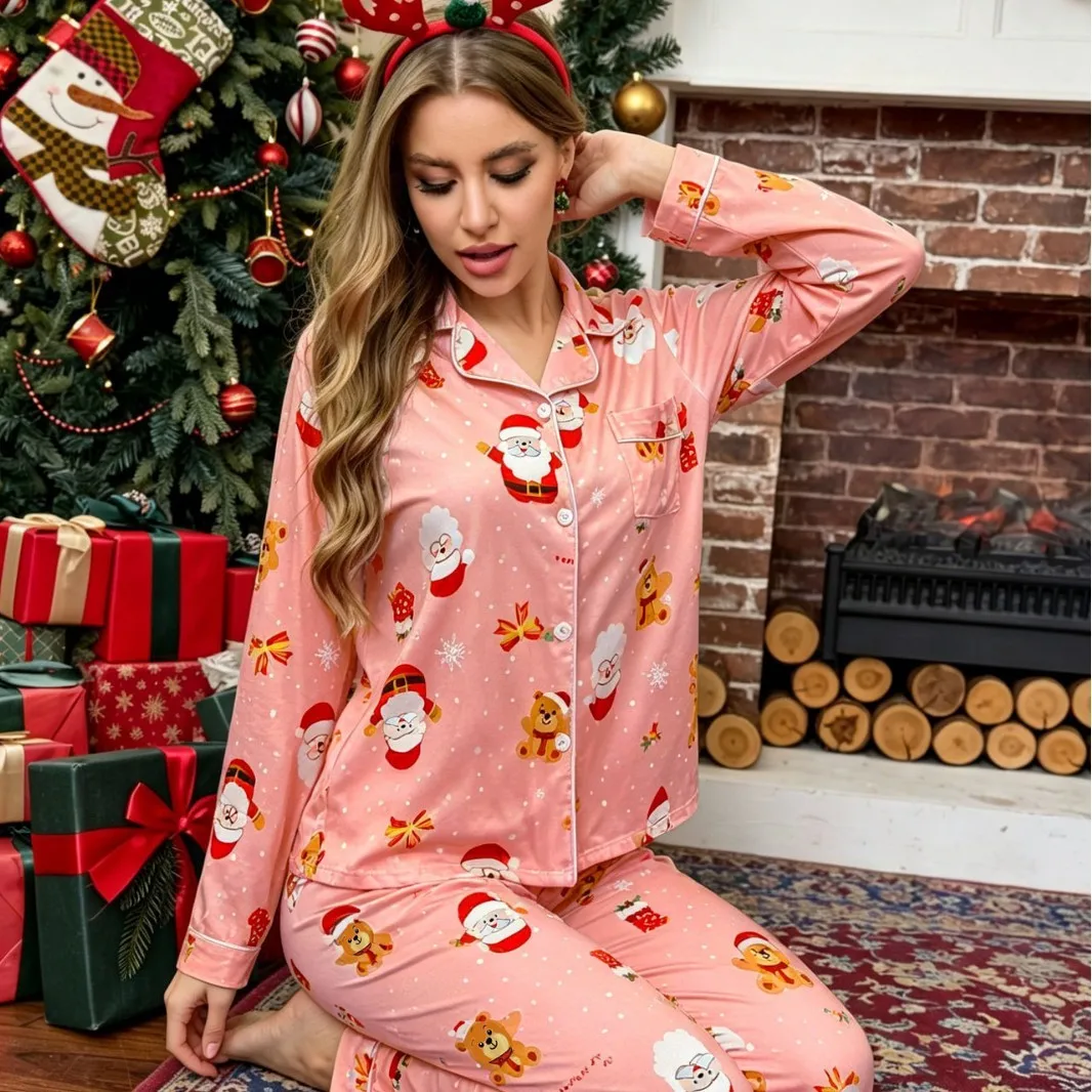 Relaxed Fit Casual Set Full Length European and American Style with Long Sleeve Hotel Bath Sleepwear Autumn Summer for Women