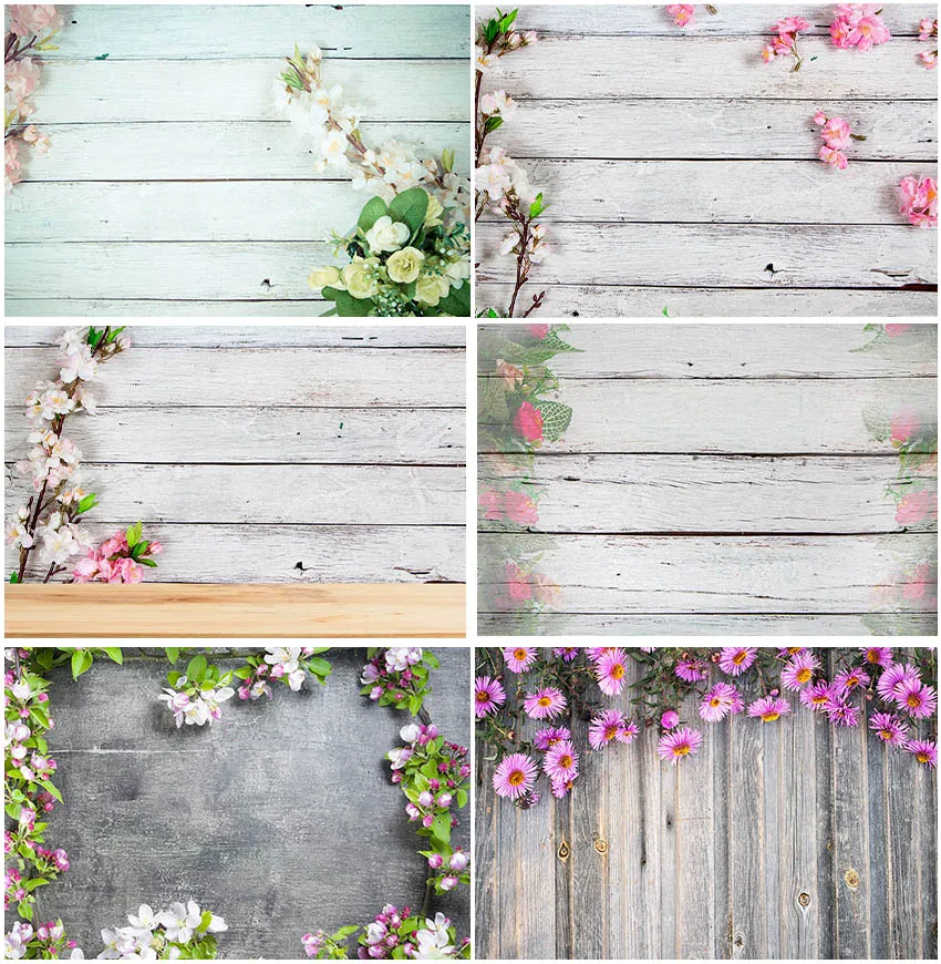 

Wood Floor Boards Flowers Backdrops Spring Baby Pet Portrait Photocall Photographic Newborn Backgrounds Blossoming Floral Banner