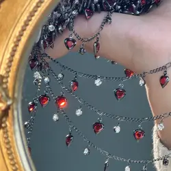 0.5/1M Red Peach Heart Rhinestone Copper Chains Dark Style DIY Material Handmade Chain for Necklace Clothing Tassel Accessories