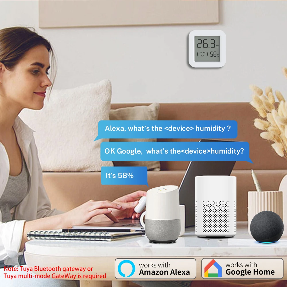 Tuya 미니 LCD 습도 온도 센서 Bluetooth 호환 APP 제어 Alexa 용 스마트 습도계 온도계