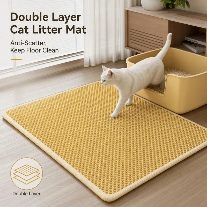 1 Pcs Double Layer Cat Litter Mat, Anti-Scatter Litter Trapping Pad Prevents Litter Spilling Keep Floor Clean for Cat Litter Box