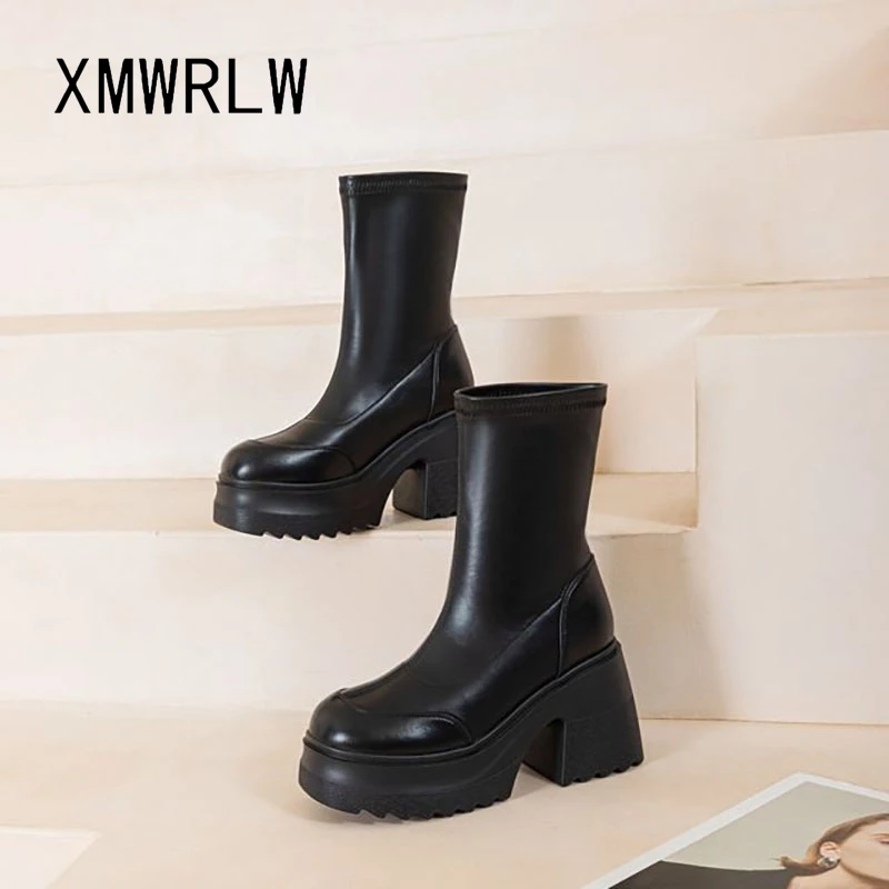 XMWRLW 2025 осенне-зимние женские ботильоны, модные женские ботильоны на высоком каблуке 10 см, женские осенне-зимние ботильоны на резиновой подошве