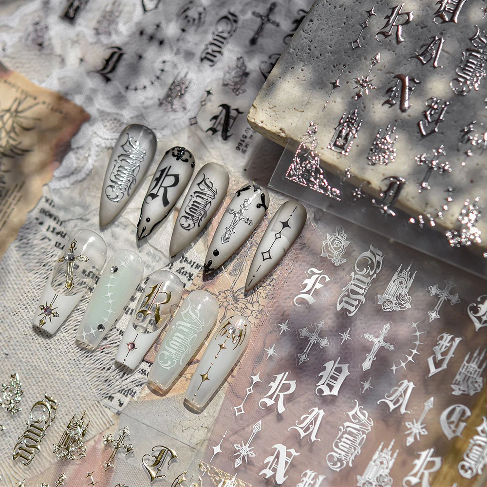 Donkere gotische nail art-stickers voor manicure DIY vrouwen thuis nagelontwerp duisternis letters cijfers Europese Y2K decoratie slider