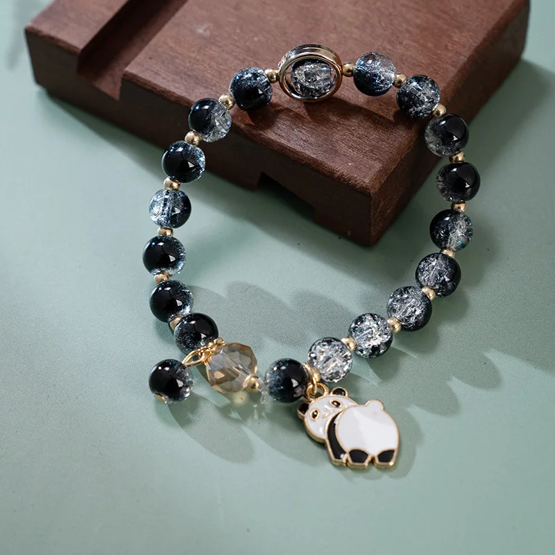 China-Chic Cute Panda Bracelet Black and White Firecracker Glass Crystal Beads Handmade Hand String Women Summer Fashion Jewelry