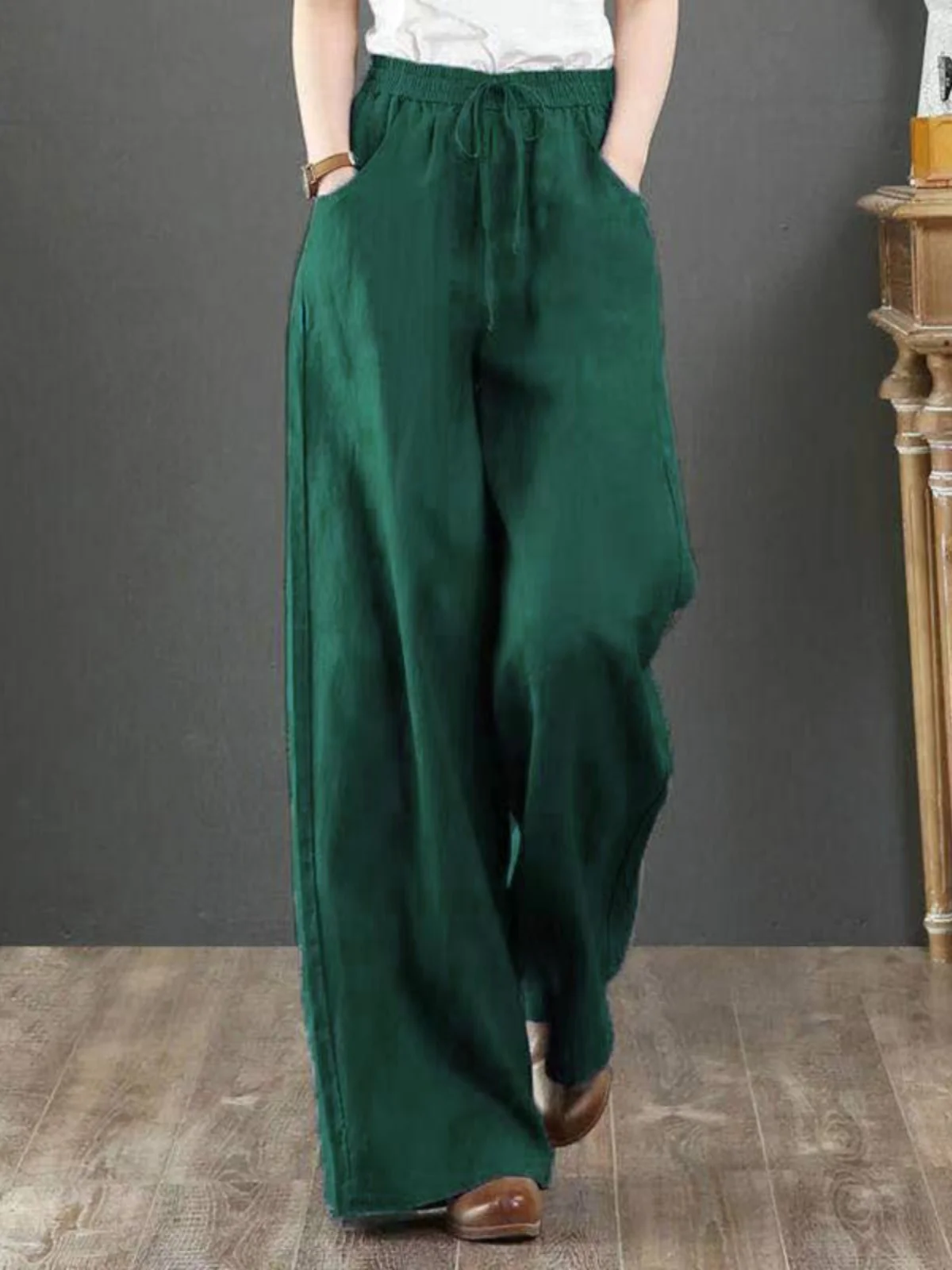

High Waist Straight Leg Wide Leg Pants Pure Color Cotton Linen Casual Pants Drapey Slimming Long Pants for plus Size Women