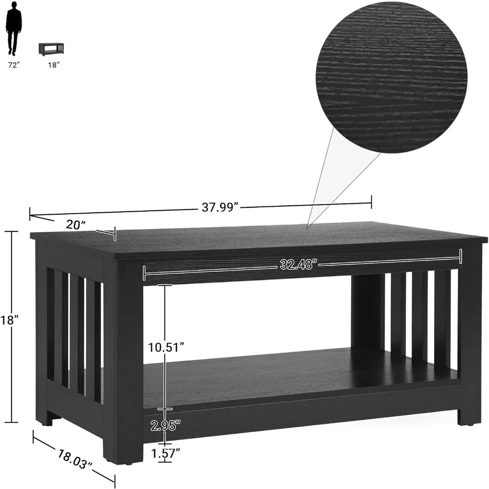 Coffee Table Living Room Table 2-Tier Rectangular Console Living Room Scratch/Water Resistant Farmhouse Easy Assembly Café