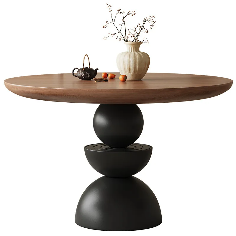 

Round solid wood dining table and chair combination Chinese antique designer French retro household small apartment creative