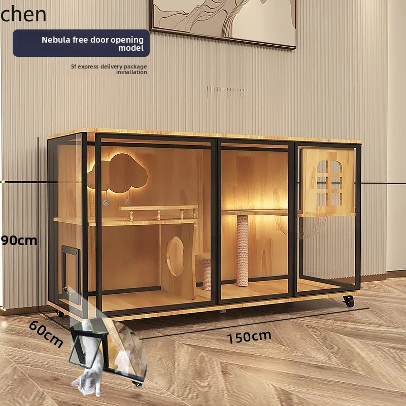 ZML Panoramic Glass Cat Villa Indoor Household Solid Wood Cat Cage Large Space Pet Shop Cat House view 4