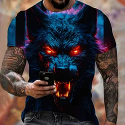 Animal Harajuku Graphic Print T-Shirt Fashion Wolf Pattern Short Sleeve Summer 2024 Men's Clothing Breathable Fitness T-Shirts