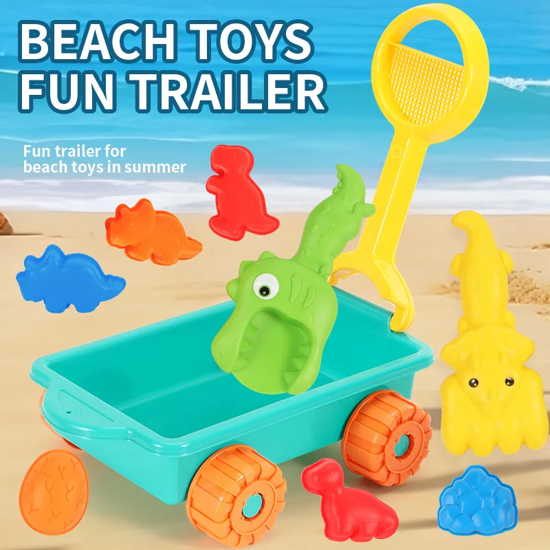 Ensemble de jouets de plage pour enfants, chariot à pousser dinosaure, creuser du sable et jouet d'eau, seau de plage, pelle à sablier, outil de jeu de sable de plage 12 pièces/ensemble