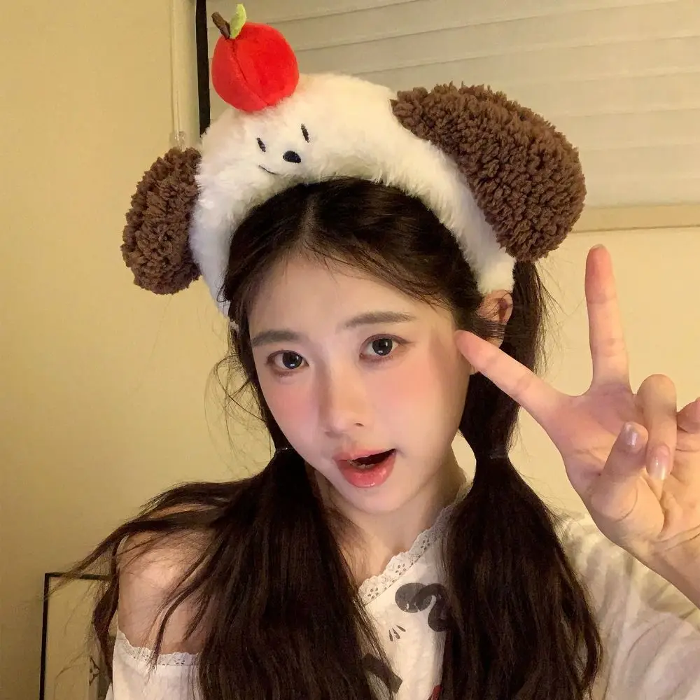 귀여운 강아지 귀 만화 머리띠 고양이 동물 푹신한 플러시 머리띠 귀여운 사진 촬영 세안 머리띠 일상용