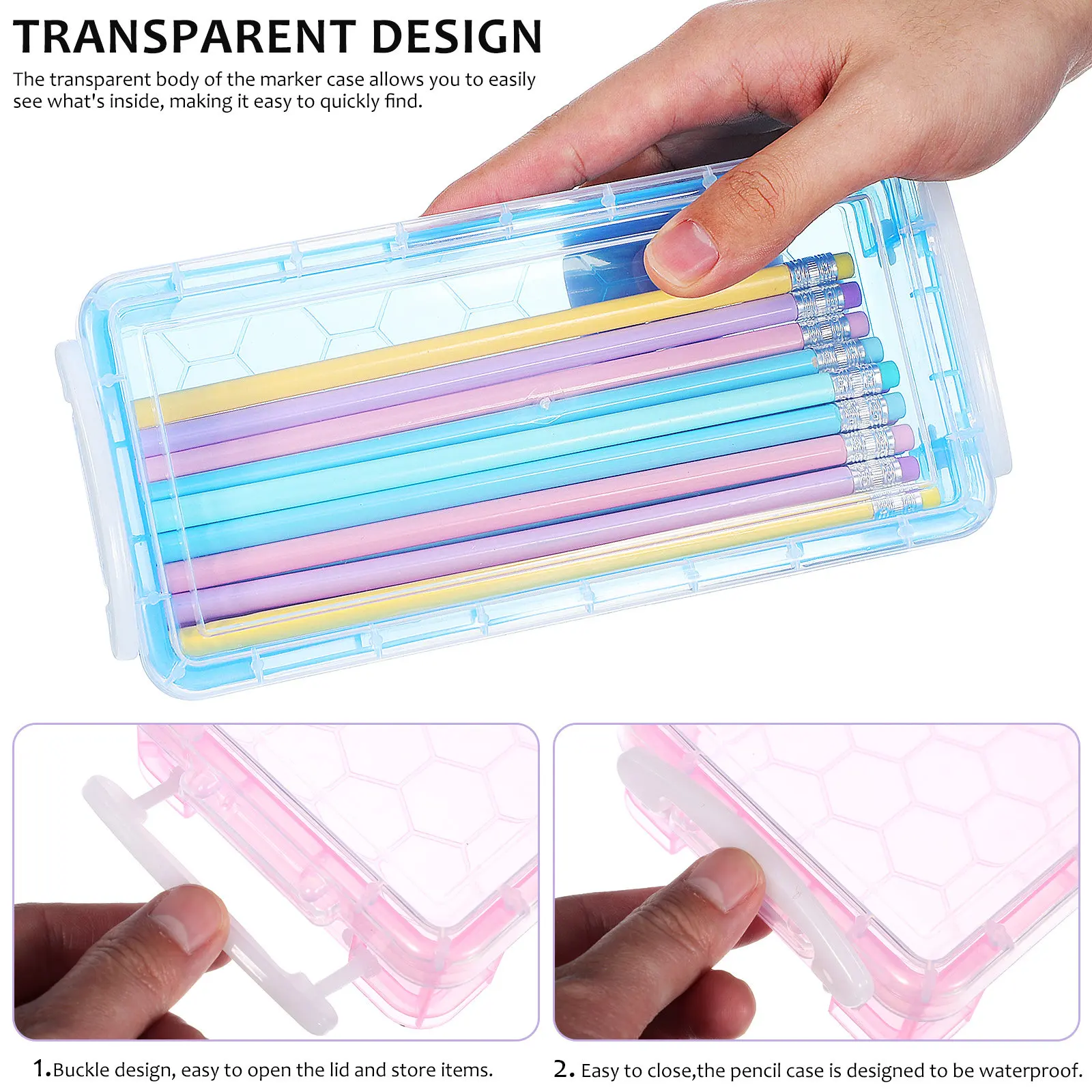 6Pcs Clear Pencil Boxes Large Capacity Plastic Pencil Case Waterproof Marker Storage Pen Organizer Art Supply Organizer