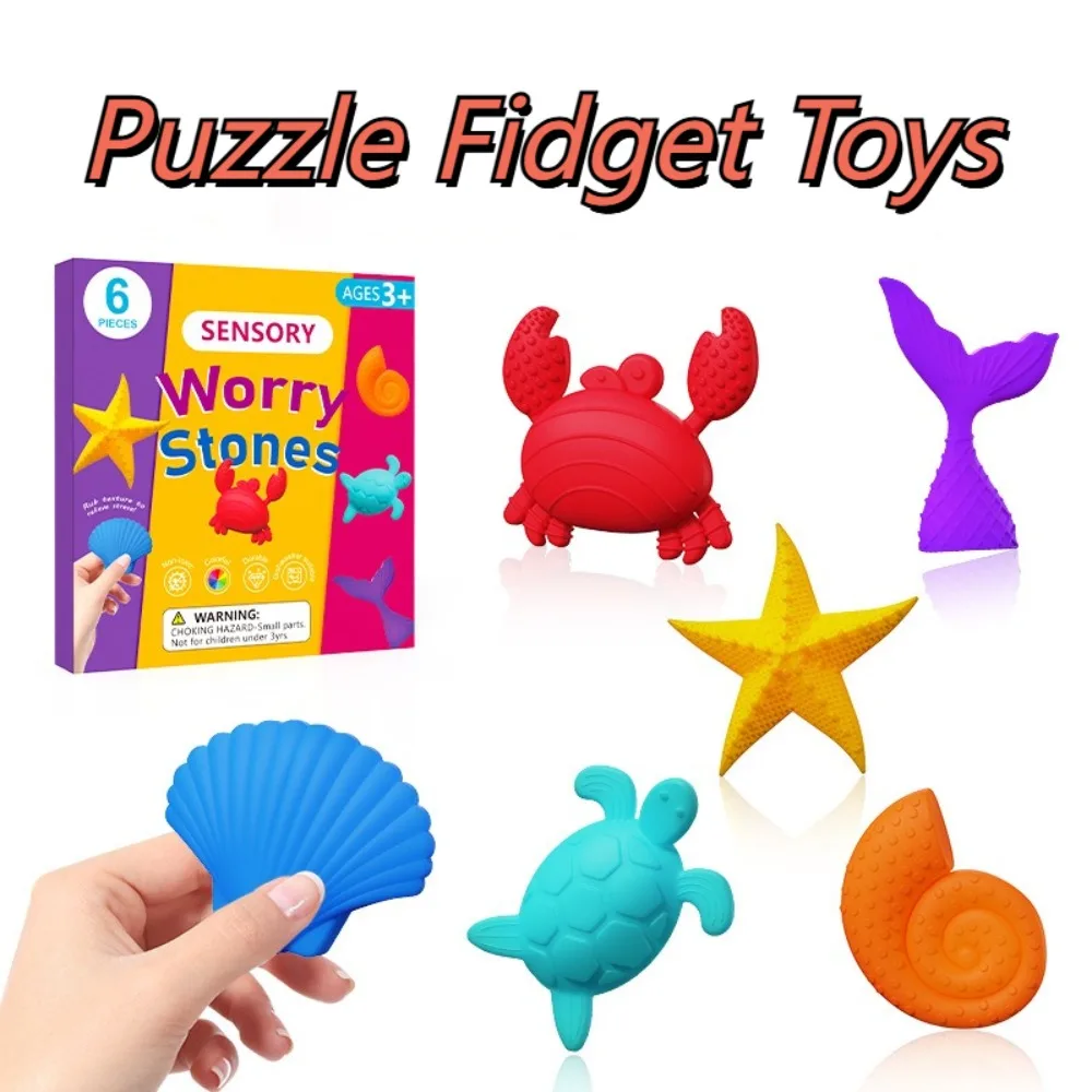 6 pz/pacco Sensoriale Pietra di Silicone Sensoriale Agitarsi Giocattolo Silicone Calmante Agitarsi Giocattolo Strutturato Autismo Alleviare Lo Stress Giocattolo Adulti