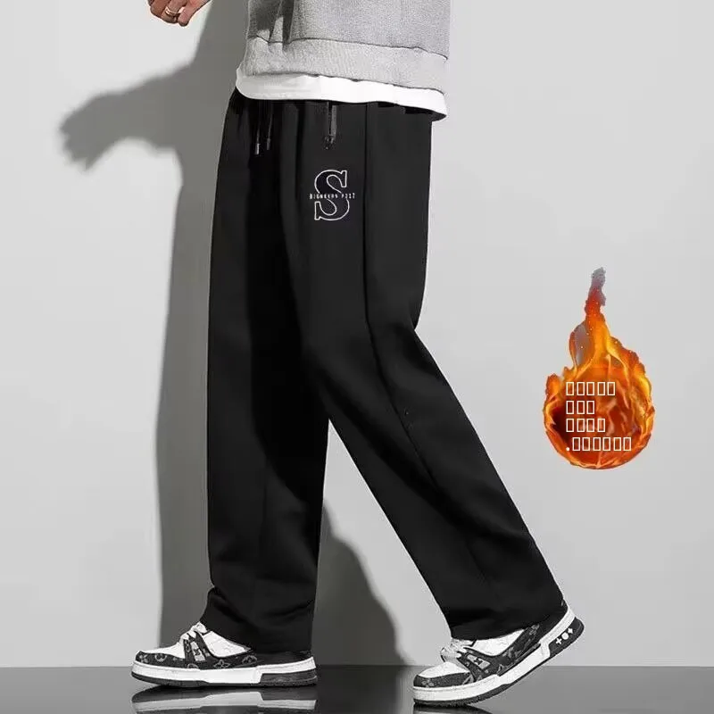 

plus Size Men's Fce Lined Thiened Harlan Casual Pants Autumn Winter Warm Spor Loose Fit Straight Leg Polyester Fiber