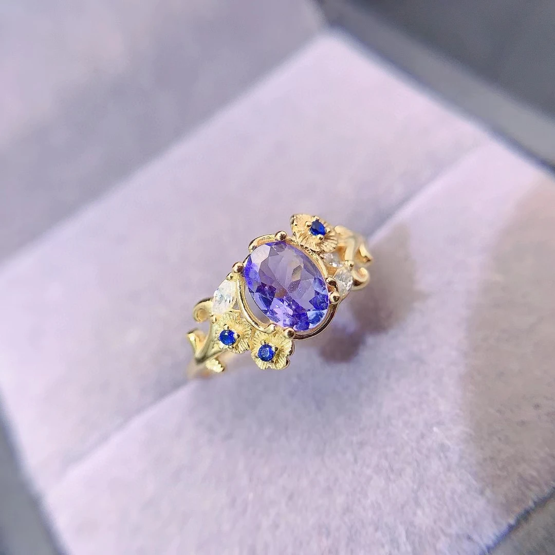 Bague en argent avec tanzanite naturelle, 0,7 ct, 5mm x 7mm, qualité VVS, bijoux plaqués or, solide 925