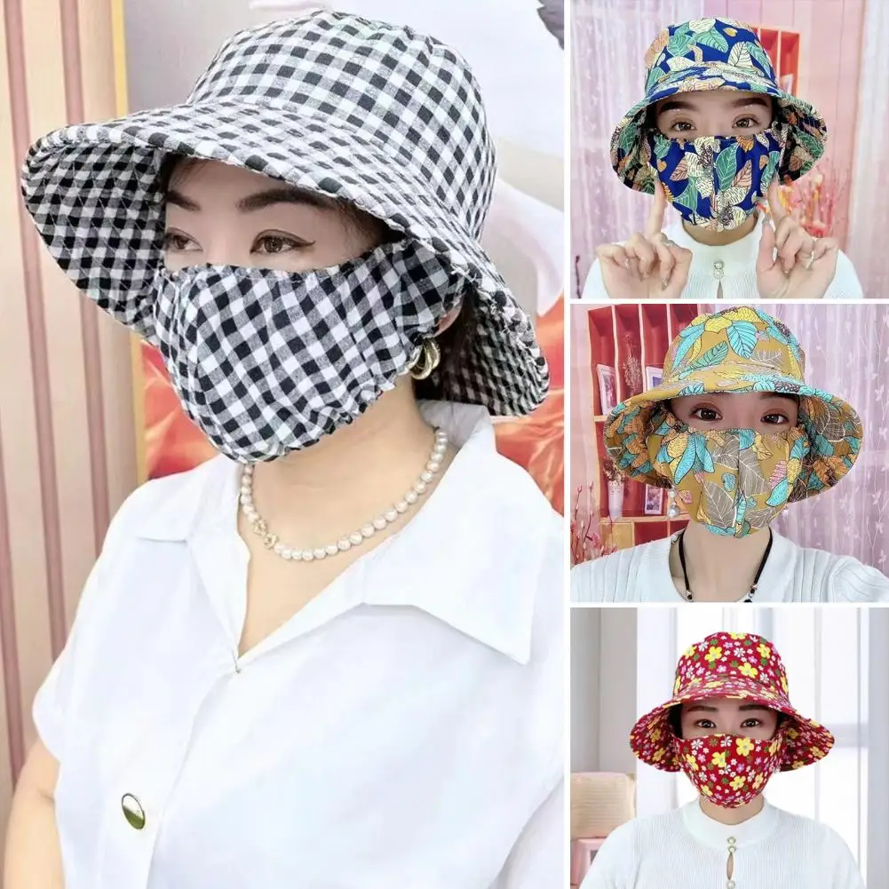 Topi untuk wanita pelindung matahari luar ruangan Anti UV bersepeda topi pantai wanita Floppy lipat topi wanita penutup wajah