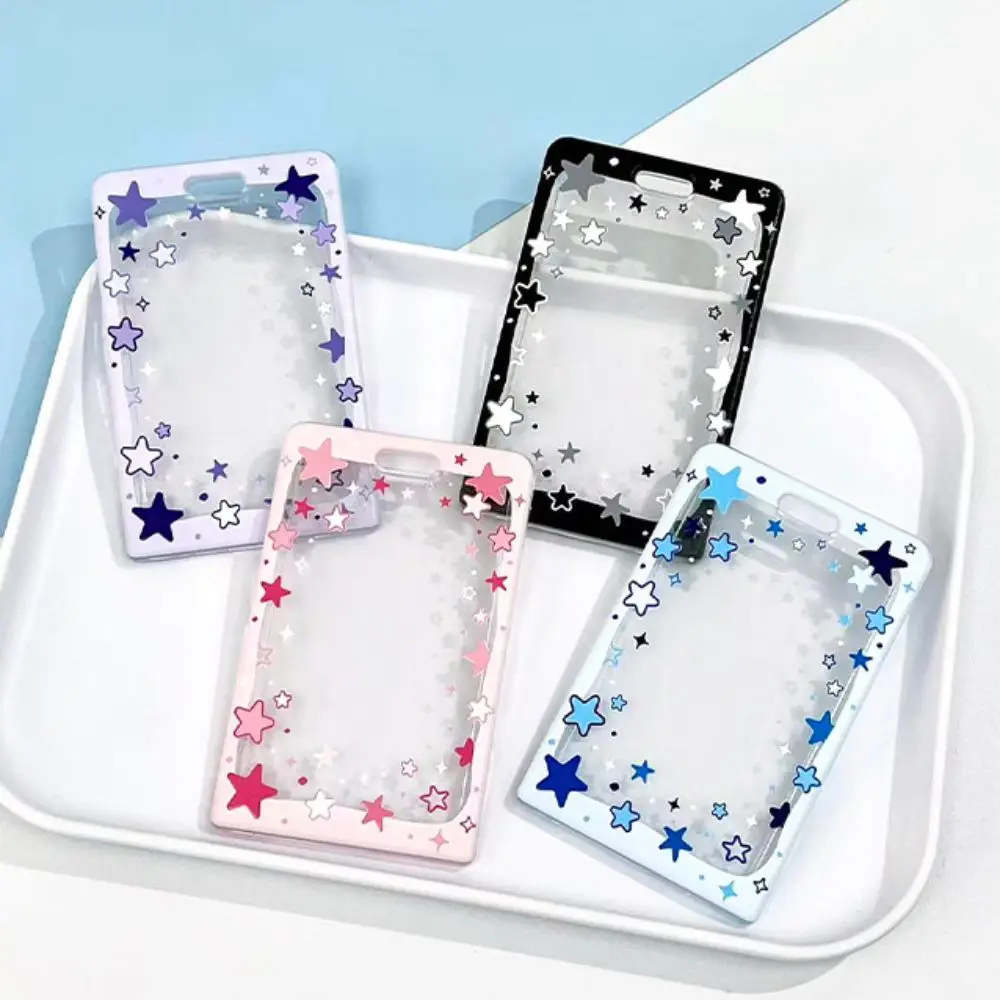 Transparent Sliding Card Holder Portable Star Pattern Transparent ID Case Thickened Sliding Cover Portable Card Protector