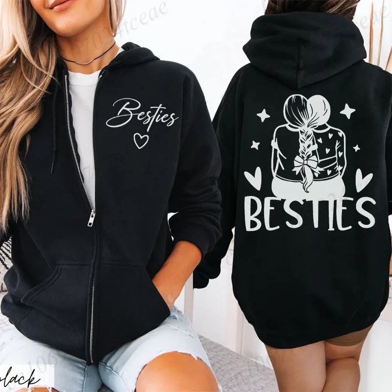 

Одинаковые толстовки на молнии Besties, женские флисовые толстовки, модная толстовка на молнии, верхняя одежда с длинными рукавами, подарок для сумасшедших лучших друзей