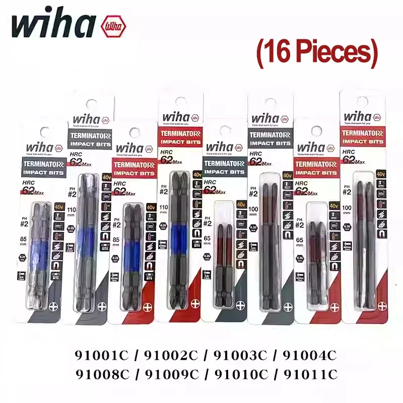 Wiha 2PC 16PC Schraubendreher-Bit-Set 1/4 Zoll Sechskantschaft Rutschfester Bohrer PH2 Länge 65/85/100mm Handwerkzeug 91001C-91011C – Detail 18