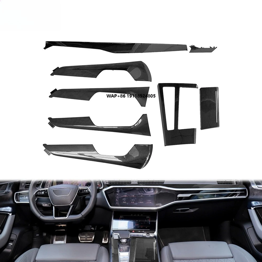 Carbon Fiber for A6 C8 A7 C8 2020up 8pcs Full Set Door Panel Cover Dashboard Cover Center Console Interior Trim Cover