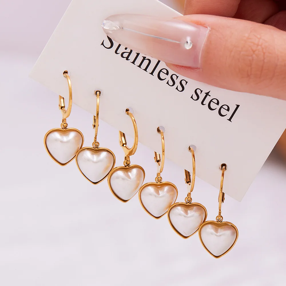 Niche design heart-shaped shell bead earrings, simple and light luxury, fashionable, versatile, stylish and personalized drop ea