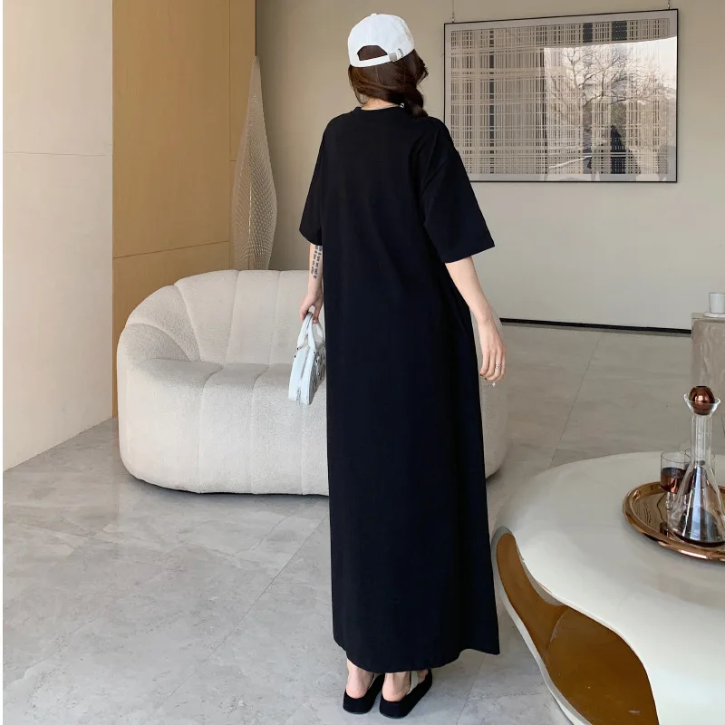 ฤดูร้อนใหม่ผู้หญิงเกาหลีเสื้อยืดชุด Vestidos Robe Elbise หลวม PLUS ขนาดพิมพ์แขนสั้นชุดลําลองยาว Vestidos