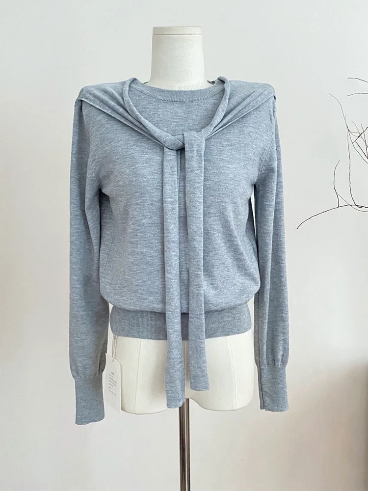 Autumn Winter Women New Sweater Design Casual Loose Grey Sweet Jumper Korean Fashion Elegant Square Collar Long Sleeve Slim Top