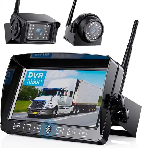 Wireless Backup Camera with 7" DVR Dual Split Touch Monitor IP69 Waterproof HD 1080P