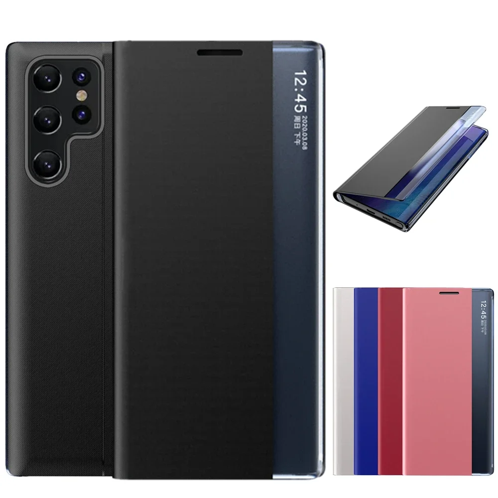 Флип-чехол для Samsung Galaxy S24 S23 S22 S21 S20 Note 20 Ultra FE Note 10 S10 S9 Plus, Кожаные чехлы с окошком и умным приложением