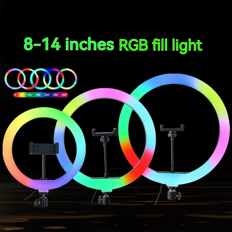 RGB 10 Inch Dimmable LED Selfie Ring Light with Stand 40cm Tripod Lamp Photography Ringlight Phone Clip Studio Desktop