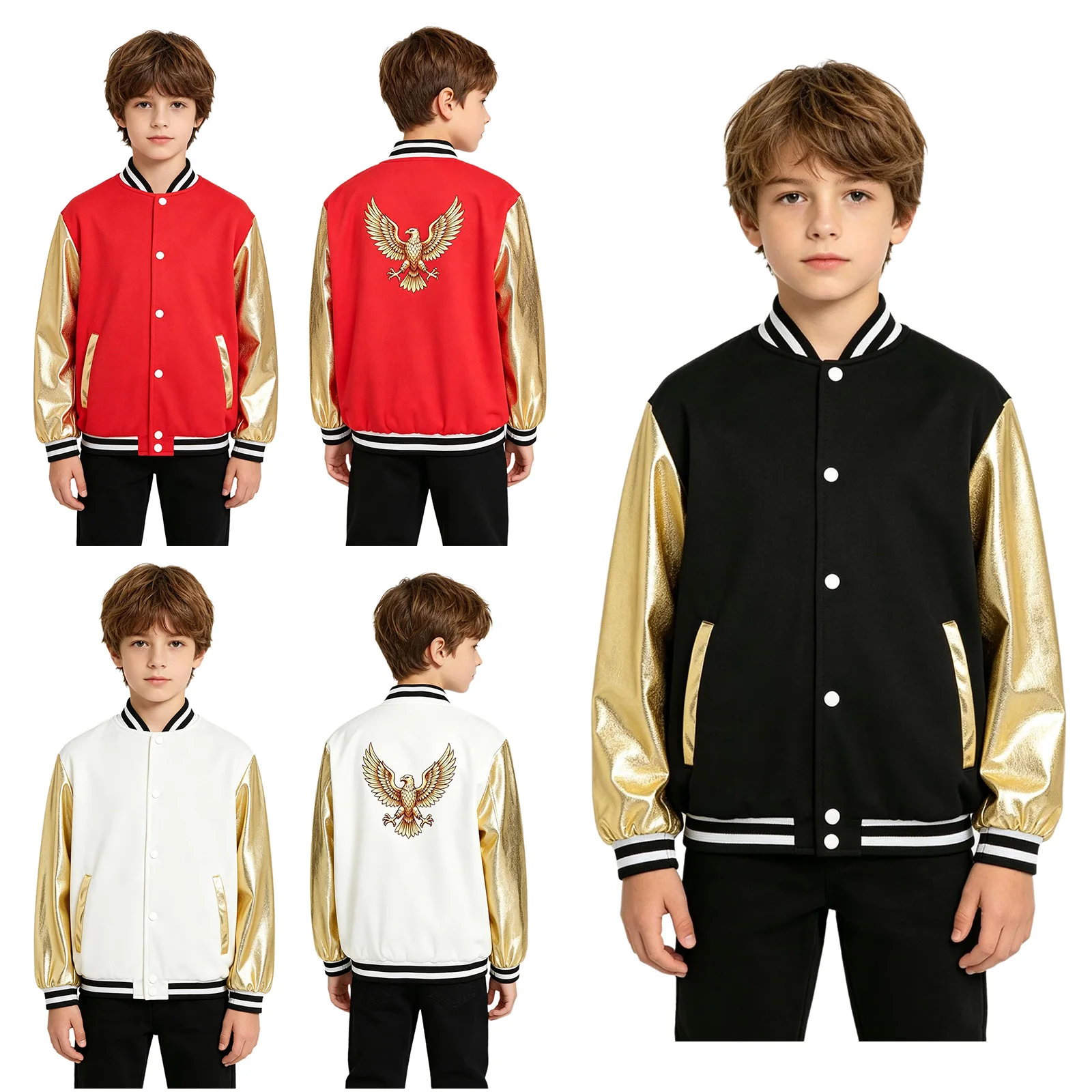 Kids Girls Shiny Metallic Hip Hop Jazz Dance Jacket Long Sleeve Zipper Bomber Coat Outerwear Disco Stage Performance Streetwear view 2