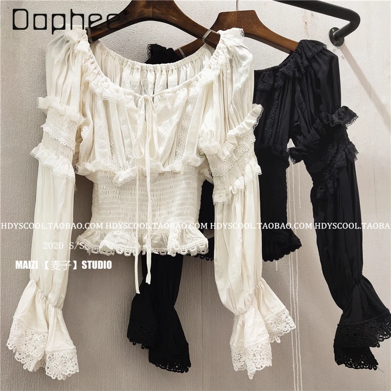 

Autumn Clothing Korean Style Lace Off-Shoulder Top Western Style Sweet Women's All-Matching Slim Fit Bottoming Shirt for Women