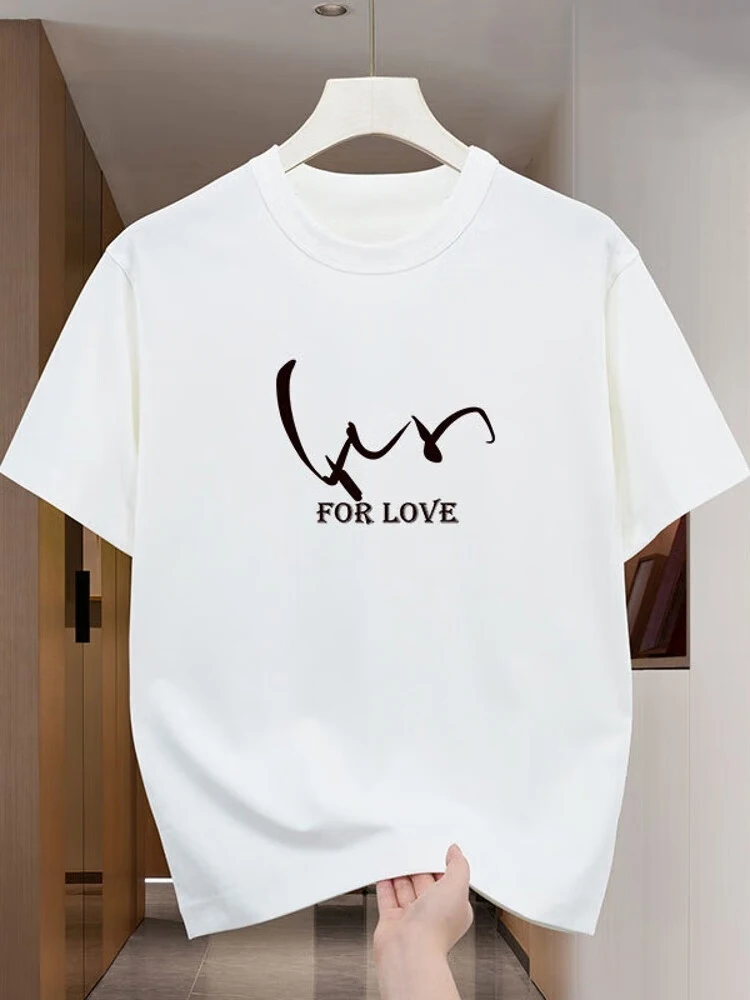 

Элегантная повседневная женская футболка больших размеров, футболка с коротким рукавом, свободная футболка с круглым вырезом и принтом, топ с короткими рукавами для пар