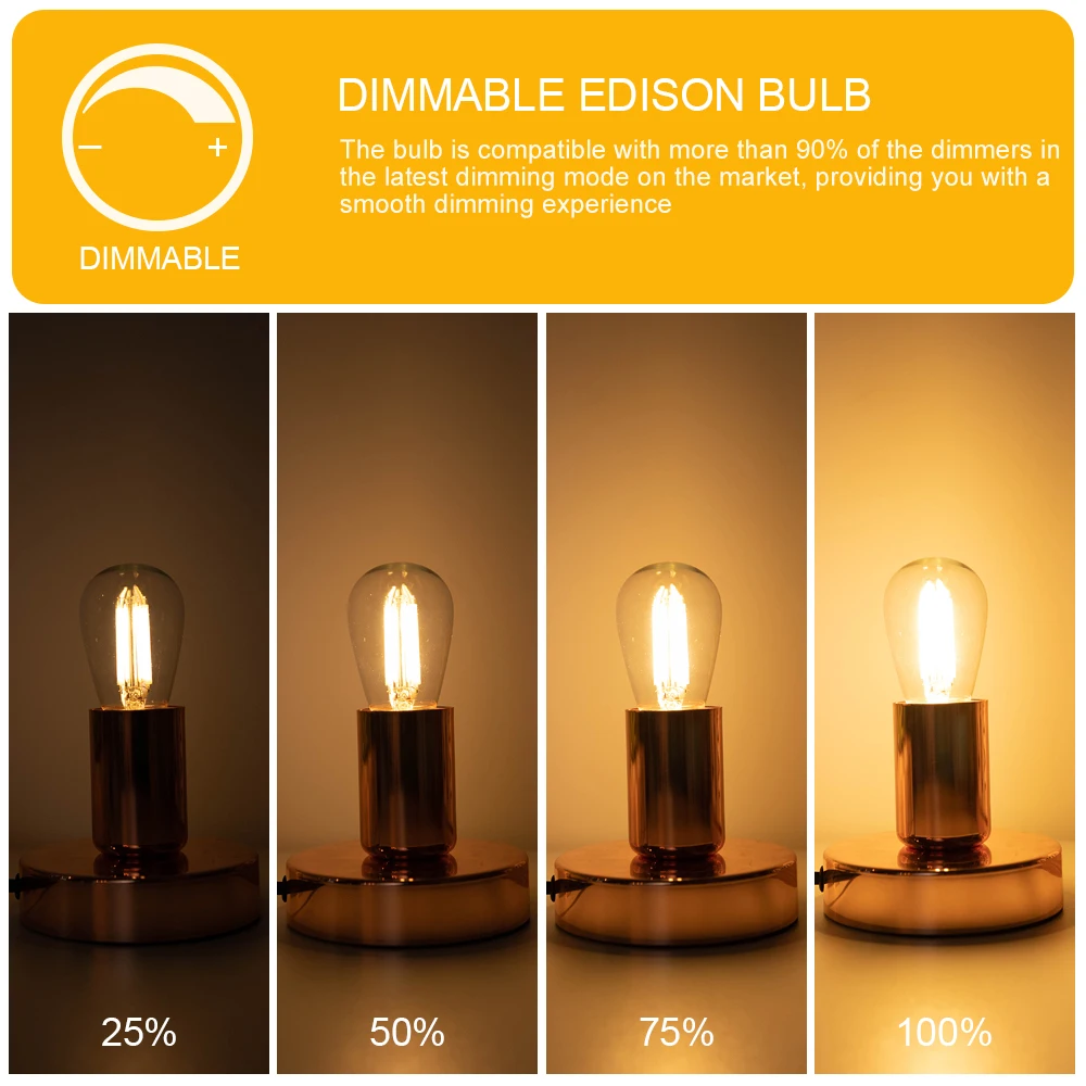Приглушаемая светодиодная лампочка ST45, 220 В, E27, 110 В, E26, лампа накаливания S14, 6,5 Вт, лм, высокая люминесцентность, запасные подвесные винтажные декоративные светильники