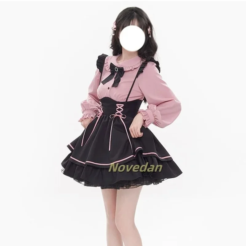 Jirai Kei الملابس بلوزة قميص تنورة الزي لطيف الألغام نمط اليابانية Kawaii y2k الحلو فتاة أنيمي تأثيري فستان الحفلات زي