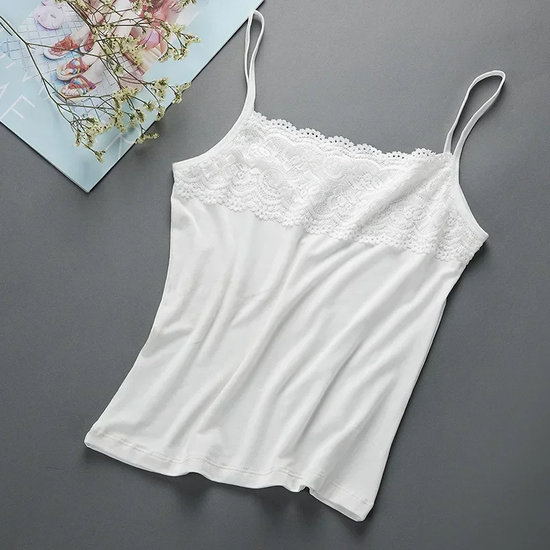 Women Camisoles Slim Fit small Top with Strap Tank Top Summer Lace Underwear Black and White Bottom Strap Vest Lace Top image 3