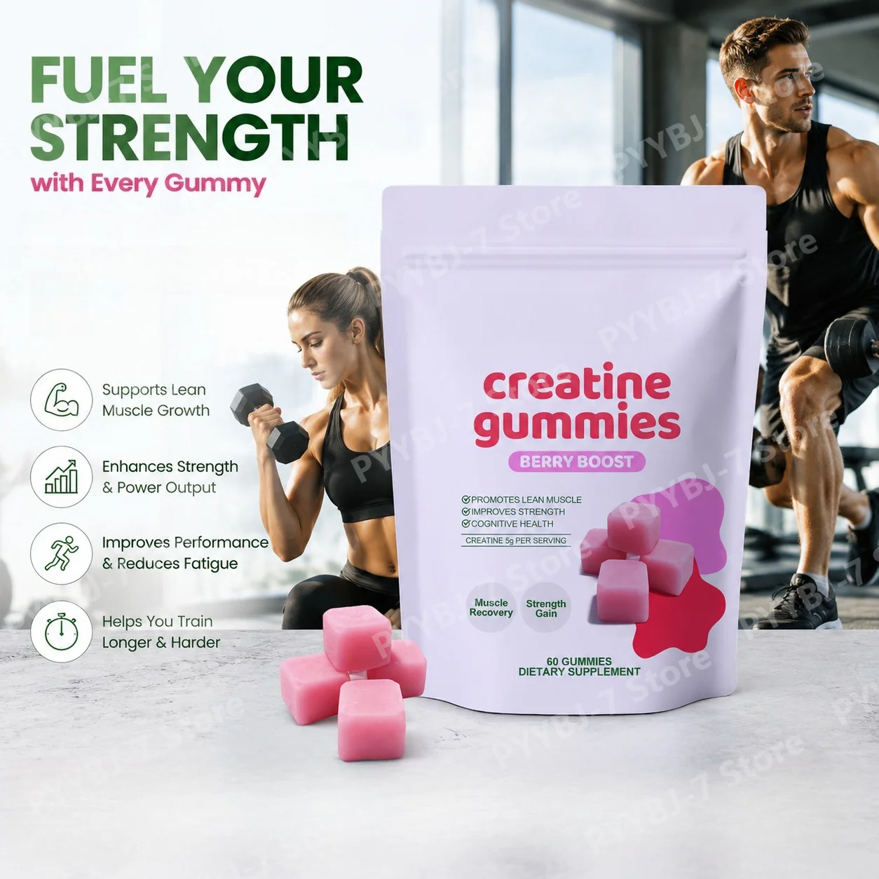 Berry Creatine Gummies Serving Monohydrate Chewable Supplement Easy Daily Intake Muscle Recovery Strength Support Muscle Growth