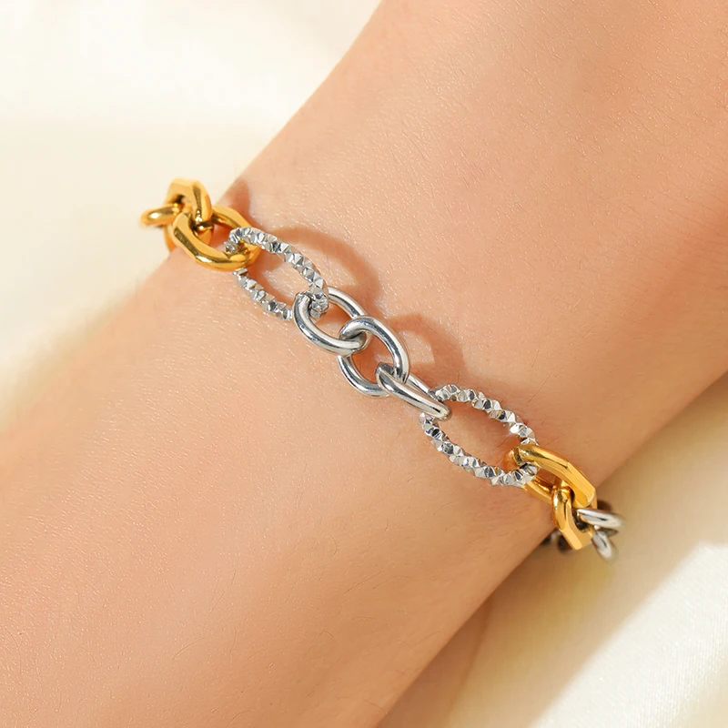 EILIECK 316L Edelstahl Metall 2-Farben-Ketten-Halsketten-Armband-Set für Damen Neue Mode Wasserbeständiges Schmuckset Geschenk – Detail 13