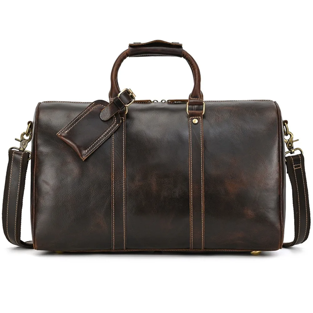 

Travel Retro Leather Handbag Boarding Duffel Shoulder Bag Premium Simple Fashion Versatile Portable Travel
