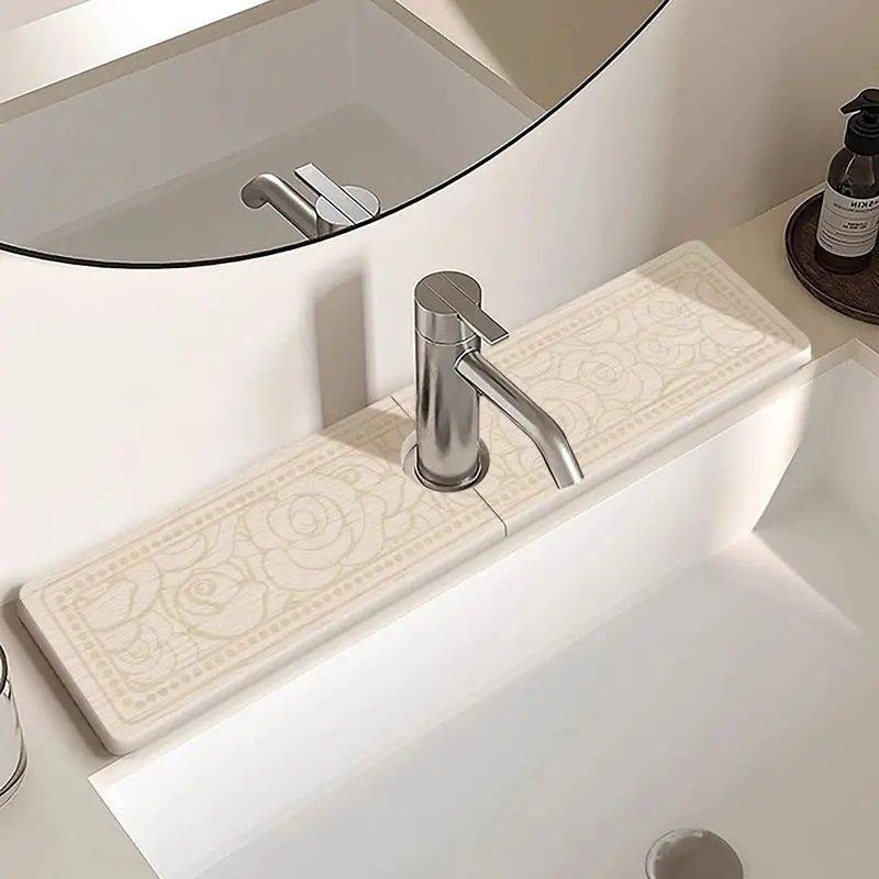 VIKAMA Long Waterproof Sink Mat Sketch Floral Water Absorbent Bathroom Kitchen Faucet Drying Counter Pad Home Decor