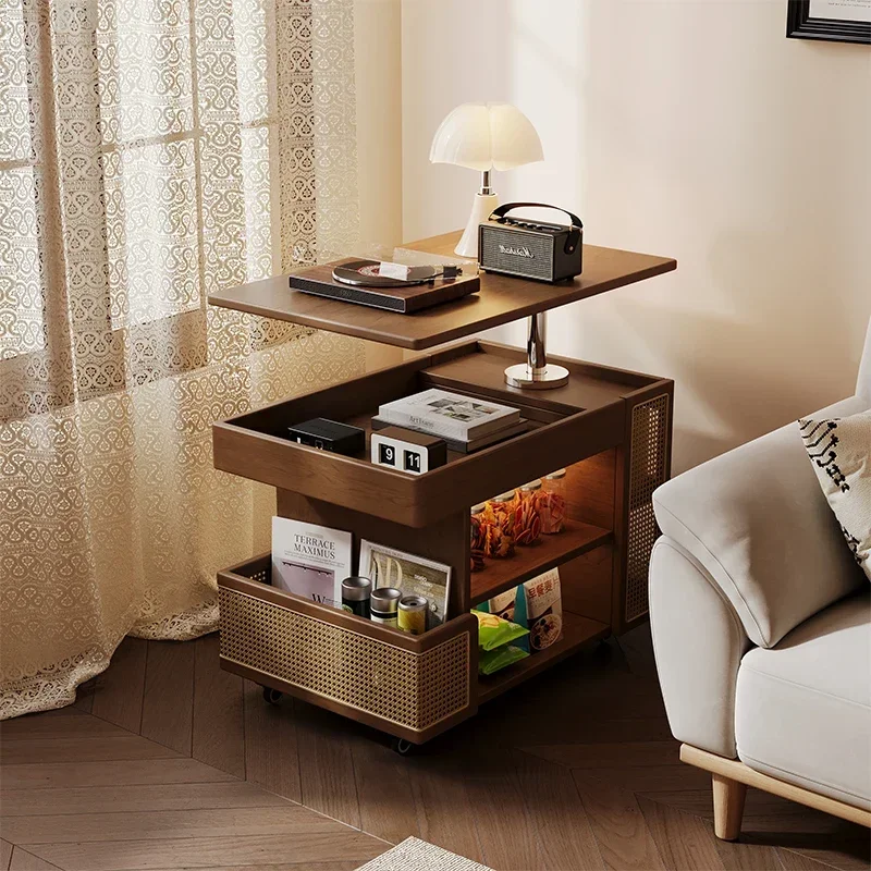 

Solid wood lifting coffee table side table small apartment living room household sofa side cabinet movable